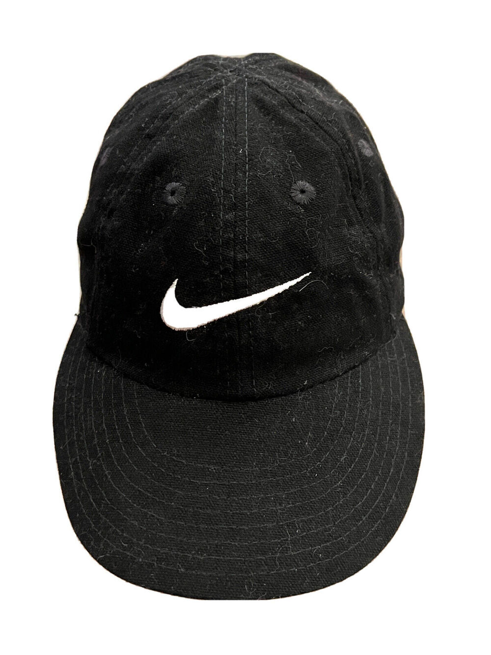 Vintage 90s Nike Big Swoosh Black Adjustable Stretchy Hat 100% Cotton White Tag